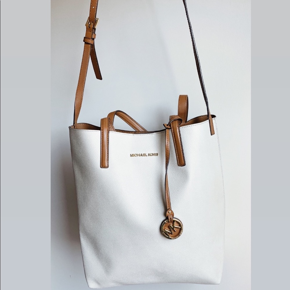 White Leather Michael Kors Tote Bag
